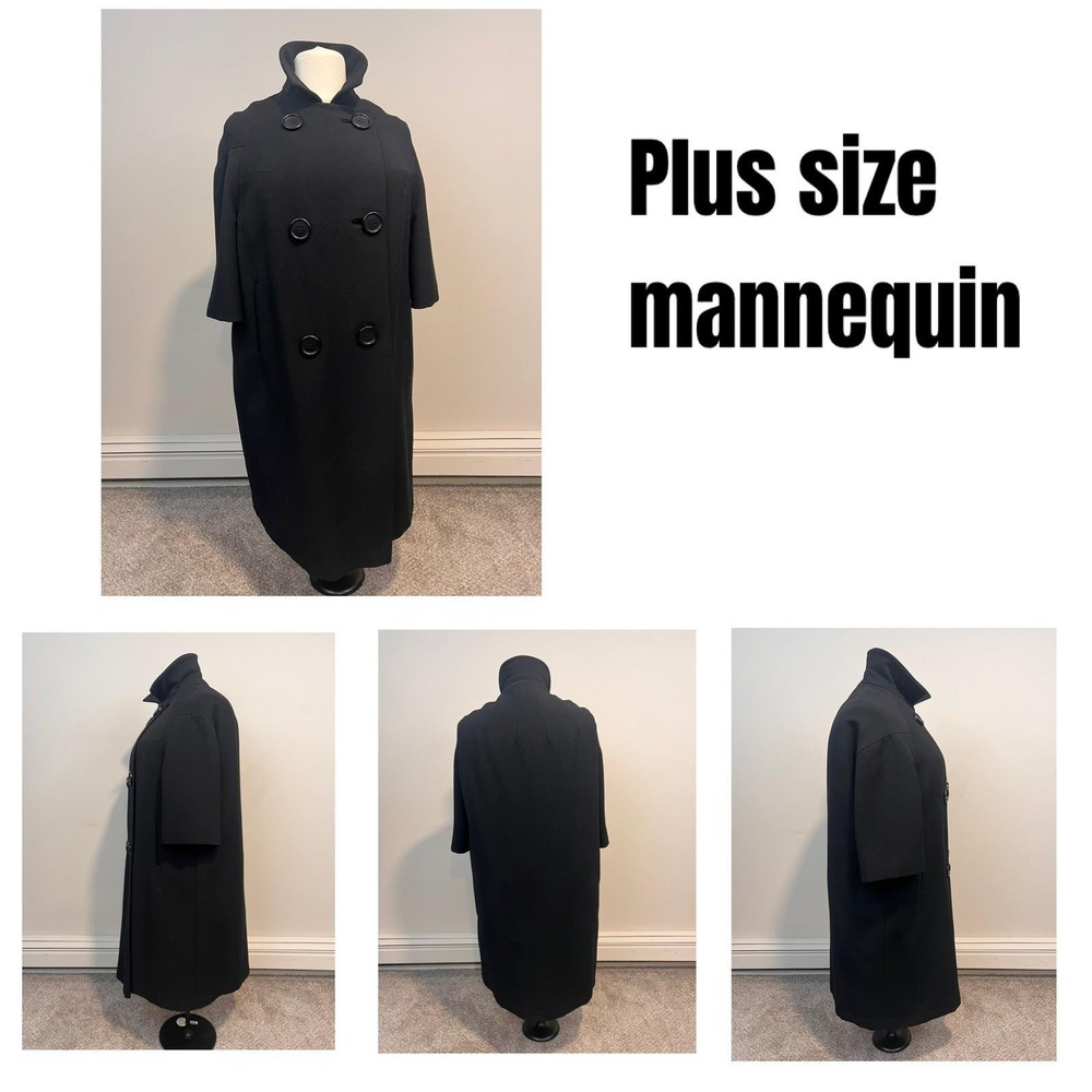 VTG 60s Union Made Black Double Breasted Crepe Wool Cocoon Coat Bracelet Sleeves - Picture 4 of 16